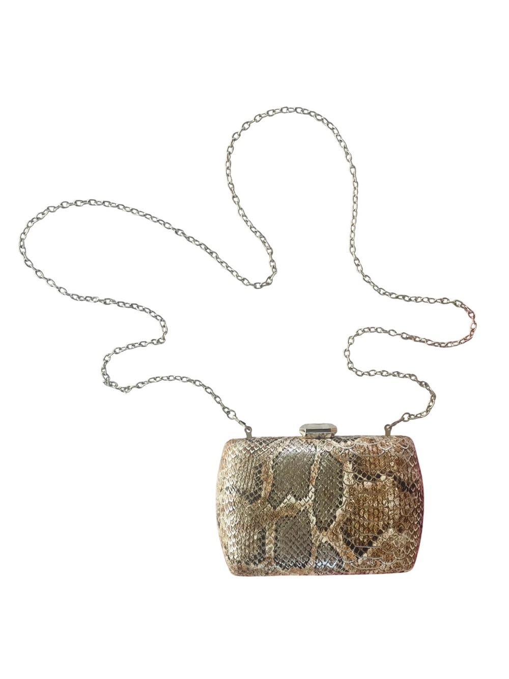 Snakeskin Print Box Clutch Evening Bag with Chain Strap